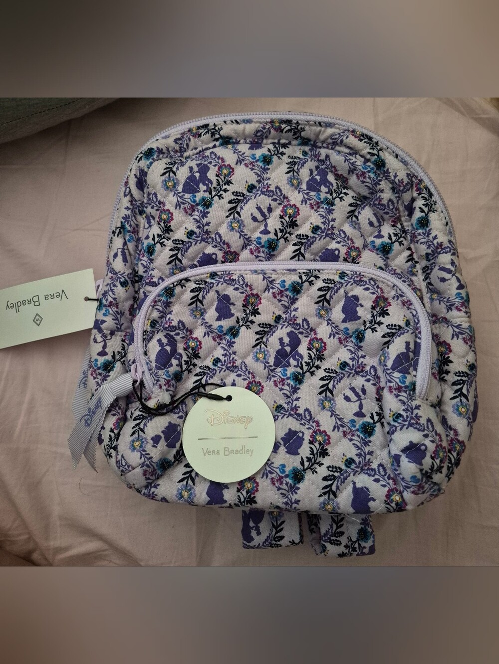 NWT Vera Bradley Beauty And Tbr Beast Lavender Quilted Floral Mini Backpack